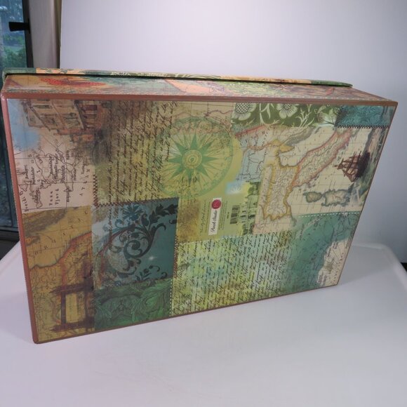 Large  Paris / Maps deign w metal tag holder Punch Studio Gift Box Storage Box - Picture 12 of 13